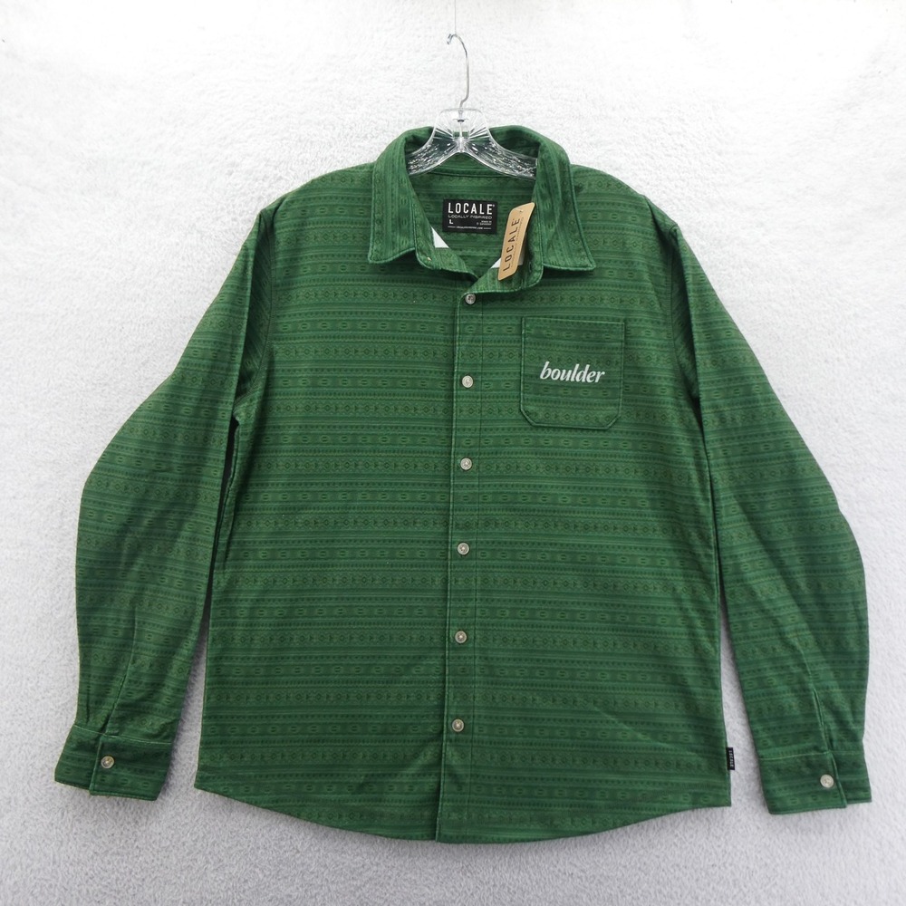Locale Shirt Women Large Boulder Green Pattern Long Sleeve Button Front‎ Mid Y2k